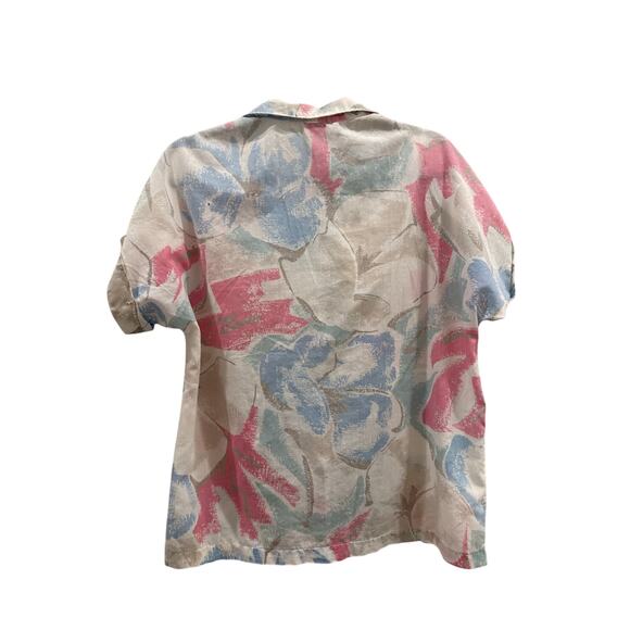 Vintage RRRRRuss Blouse Pastel Pink Blue White Short Sleeve Button USA M - Picture 2 of 6